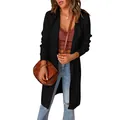 Classic solid black long-sleeved open-front knitted cardigan for women with a loose fit - S / Tops / Black