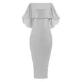 Funkelndes silbernes schulterfreies figurbetontes Abendkleid mit elegantem Volant - Silber