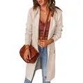 Women's long beige open-front knitted cardigan with pockets for autumn and winter - Apricot / S