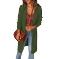 Gilet long en maille pour femme, couleur vert olive, coupe ouverte avec poches latérales - Vert Militaire