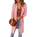 Long gilet en maille rose pour femme, cardigan ample ouvert pour l'automne-hiver - Rose