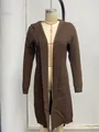 Long gilet élégant en maille marron à capuche avec poches pour la mode féminine - Café