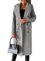 Elegant double-breasted long grey wool coat for women in a solid color variant model - S / Tops / Light Gray