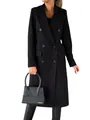 Elegant women's black long-sleeved double-breasted woolen coat with functional lapels - S / Tops / Black