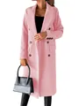 Elegant pink double-breasted long-sleeve wool coat featuring a notch lapel and flap pockets - Pink