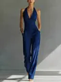 Elegantes Set aus königsblauem Halterneck-Top und High-Waist-Hose - S / Oberteil Und Unterteil / Blau