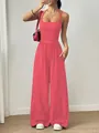 Schicker roter ärmelloser Overall mit weitem Bein und Neckholder für den Sommer - XS / Jumpsuits / Wassermelonenrot