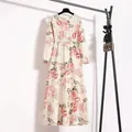 Elegantes Maxikleid aus Chiffon mit Blumenmuster, langen Ärmeln und hoher Taille - S / Kleider / Gebrochenes Weiß