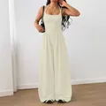 Eleganter cremeweißer Neckholder-Ärmelloser Overall mit weitem Bein für den Sommer - XS / Jumpsuits / Aprikose