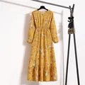 Elegantes gelbes geblümtes Chiffon-Maxikleid mit langen Ärmeln und elastischer Taille - S / Kleider / Hellgelb Geblümt (Nr. 5)