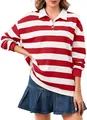 Polo a maniche lunghe da donna oversize con strisce orizzontali rosse e bianche - Righe Rosso Bianco (CXPLKK08E)