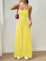 Stylischer gelber Neckholder-Jumpsuit mit weitem Bein und lockerer Passform für den Sommer - XS / Jumpsuits / Zitronengelb