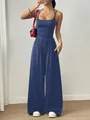 Eleganter dunkelblauer ärmelloser Damen-Jumpsuit mit weitem Bein und Bandeau-Ausschnitt - XS / Jumpsuits / Graublau