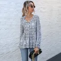 Vintage bohemian V-neck printed long sleeve blouse with elegant tassel tie details - White