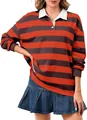 Polo a maniche lunghe a righe rosse e nere con colletto bianco in stile casual largo - Righe Rosse e Nere (CXPLKK08R)