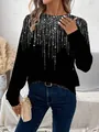Sweatshirt décontracté noir à col rond pour femme avec imprimé pailleté argenté - S / Imprimé Étoile Argentée (ME01ME01ZN241118Y012)
