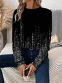 Sweat-shirt noir à manches longues pour femmes avec motif étoilé pailleté argent - S / Rayure de Météore Argentée (ME01ME01ZN241118Y013)