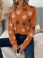 Sweatshirt décontracté à manches longues orange avec imprimé de feuilles d'érable - S / Haut - Imprimé Feuille d'Érable Orange Vif (ME01ME01ZN241118Y026)