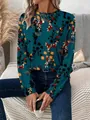 Sweat-shirt femme à manches longues et motif floral bleu sarcelle - S / Hauts / Botanique Floral Sarcelle (ME01ME01ZN241118Y027)