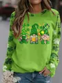 Sweat-shirt vert à manches longues pour femmes avec imprimé de nains de la Saint-Patrick - S / Haut-Imprimé de Fête de Gnomes (ME01ME01ZN241118Y032)