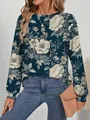Sweatshirt bleu marine élégant avec motif floral blanc pour une tenue décontractée chic - S / Hauts / Imprimé Floral Blanc Bleu Marine (Y050)