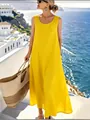 Lockeres gelbes ärmelloses Maxikleid aus Baumwollleinen für den Sommerurlaub am Meer - S / Kleider / Gelb