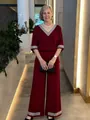 Élégant ensemble bordeaux deux pièces avec pantalon large et broderie argentée délicate - S / Haut Et Bas / Bordeaux