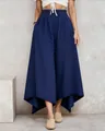High waisted navy blue culottes featuring an elegant irregular asymmetric hem design - S / Bottoms / Navy Blue
