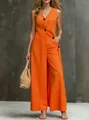 Elegantes orangefarbenes ärmelloses langes Top und weite Hosen zweiteiliges Modeschmuck - S / Oberteil Und Unterteil / Orange