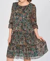 Vista dettagliata di un abito casual a maniche lunghe con stampa paisley multicolore - Taglia S / Abito (5573) / Verde