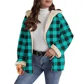 Vooraanzicht van geruite damesjas met warme sherpa-voering en zachte fleece-structuur - S / Tops / Muntgroen