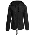 Front view of a women's lightweight black hooded outdoor jacket with front zipper closure - S / Tops / Black
