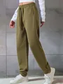 Side view of olive green drawstring joggers for women, showing ankle cuff detail - 3XL / Bottoms / Khaki
