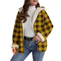 Giacca da donna a quadri gialli e neri con calda fodera in morbido sherpa bianco - Taglia S / Top / Giallo