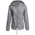 Detail view of a grey lightweight hooded windbreaker with zip closure - S / Tops / Dark Gray