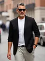 Premium men's black slim fit casual blazer styled perfectly with a white t-shirt - S / Tops / Black