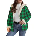 Giacca scozzese verde da donna con fodera in sherpa e cappuccio per l'inverno - Taglia S / Top / Verde
