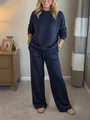 Detailed full-body view of a sparkly navy blue Christmas sweatshirt and loungewear set - S / Top And Bottom / Navy Blue