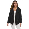 Front view of black double-breasted teddy jacket with stylish lapel collar - Black