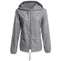 Lightweight women's hooded rain jacket in grey with full zipper and drawstrings. - S / Tops / Dark Gray