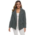 Cozy grey teddy fleece jacket for women featuring a lapel collar and double-breasted buttons - Dark Gray