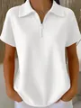Dettaglio polo bianca in maglia a nido d'ape con colletto a zip e vestibilità comoda - Top / Bianco / Taglia S