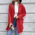 Chaqueta blazer larga de punto rojo con doble botonadura para mujer moda otoño e invierno - S / Tops / Rojo