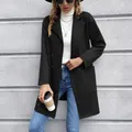 Elegante chaqueta de punto larga negra con doble botonadura para mujer con bolsillos - S / Tops / Negro