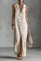 Detailed view of women's white sleeveless hooded maxi dress with front buttons - S / Dresses / Off White