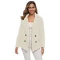 Women's loose cream teddy fleece jacket with lapels and double-breasted buttons - Cream