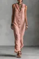 Vorderansicht ärmelloses Kapuzen-Maxikleid mit Knopfleiste und Leinenstruktur-Optik - Altrosa