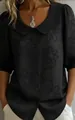 Elegant women's casual black retro button-up shirt with embroidered floral patterns - S / Tops / Black