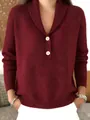 Vista dettagliata del maglione in maglia bordeaux da donna con collo a scialle. - Taglia S / Top / Borgogna