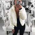 Women's chic white hooded faux fur coat featuring ribbed cuffs and a warm, fluffy texture. - S / Tops / Apricot